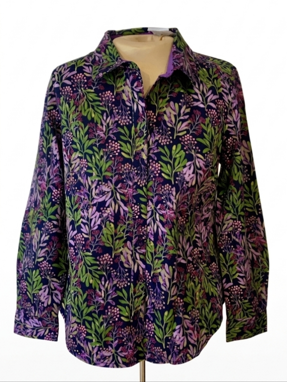 NWT Button Down Shirt Petite 8 Purple Green Cotton Appleseed's
